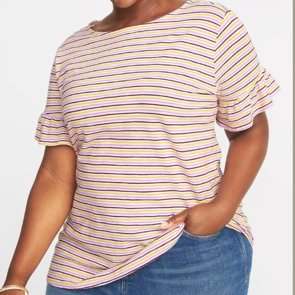 Relaxed Ruffle Sleeve Striped Shirt